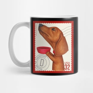 Cute dachshund wants another treat on vintage stamp Mug